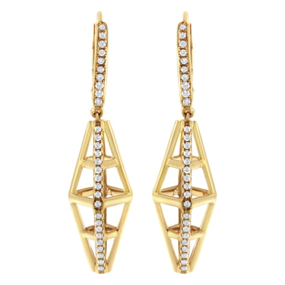 14K Yellow Gold 5/8 Cttw Diamond Geometrical Pillar Drop and Dangle Earrings (G-H Color, SI1-SI2 Clarity) by Bids.com