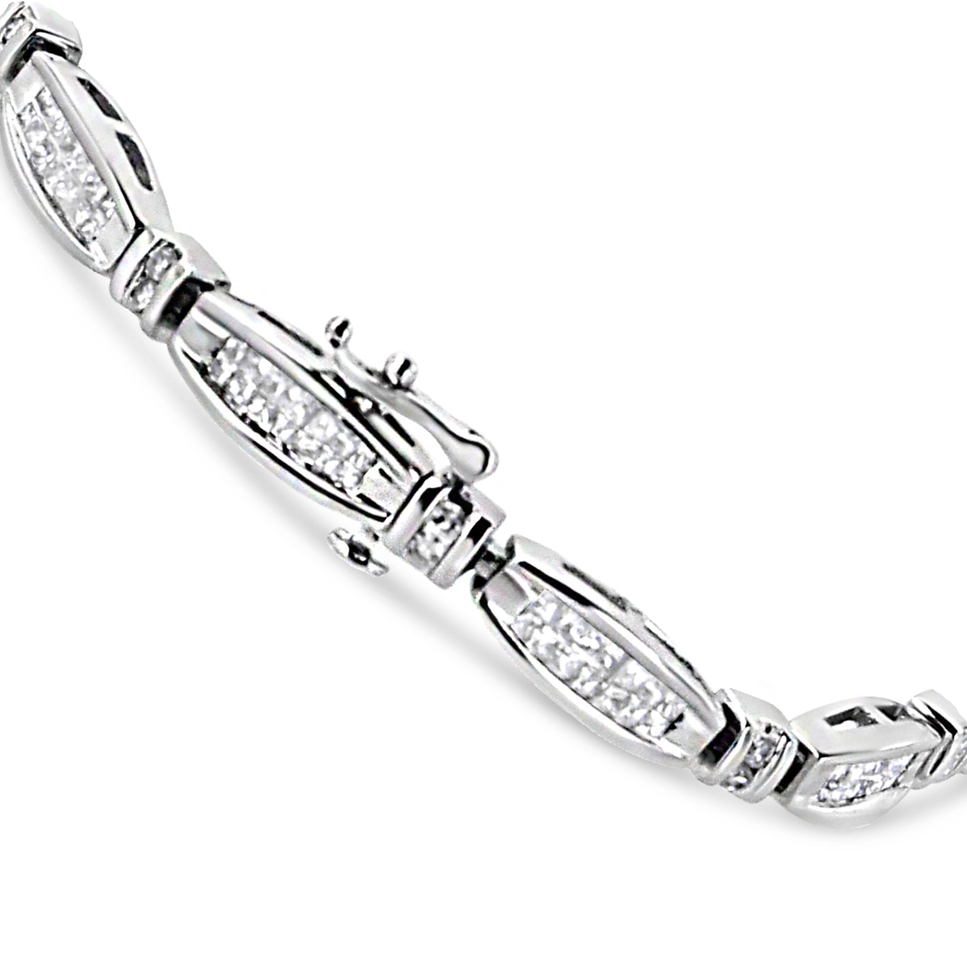 14K White Gold 2.0 Cttw Princess and Round Diamond Bar and Link Bracelet (I-J Color, I1-I2 Clarity) - 7.25" Inches by Bids.com
