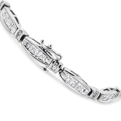 14K White Gold 2.0 Cttw Princess and Round Diamond Bar and Link Bracelet (I-J Color, I1-I2 Clarity) - 7.25" Inches by Bids.com