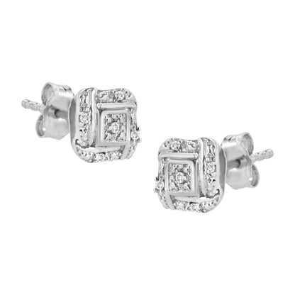 .925 Sterling Silver Round-Cut Diamond Accent Swirl Square Knot Stud Earrings (H-I Color, I2-I3 Clarity)  DestGlow
