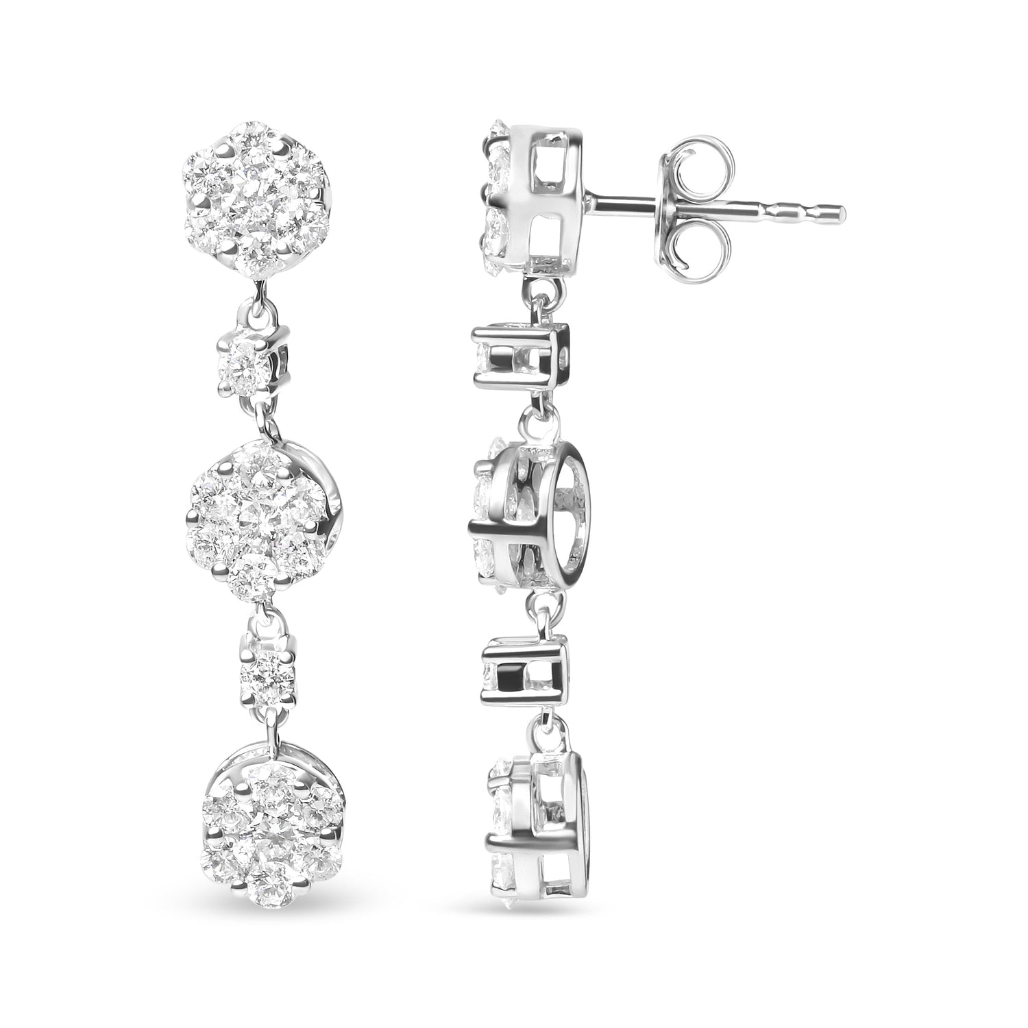 14K White Gold 2.00 Cttw Diamond Composite Cluster Floral Drop Earrings (I-J Color, I1-I2 Clarity)  DestGlow