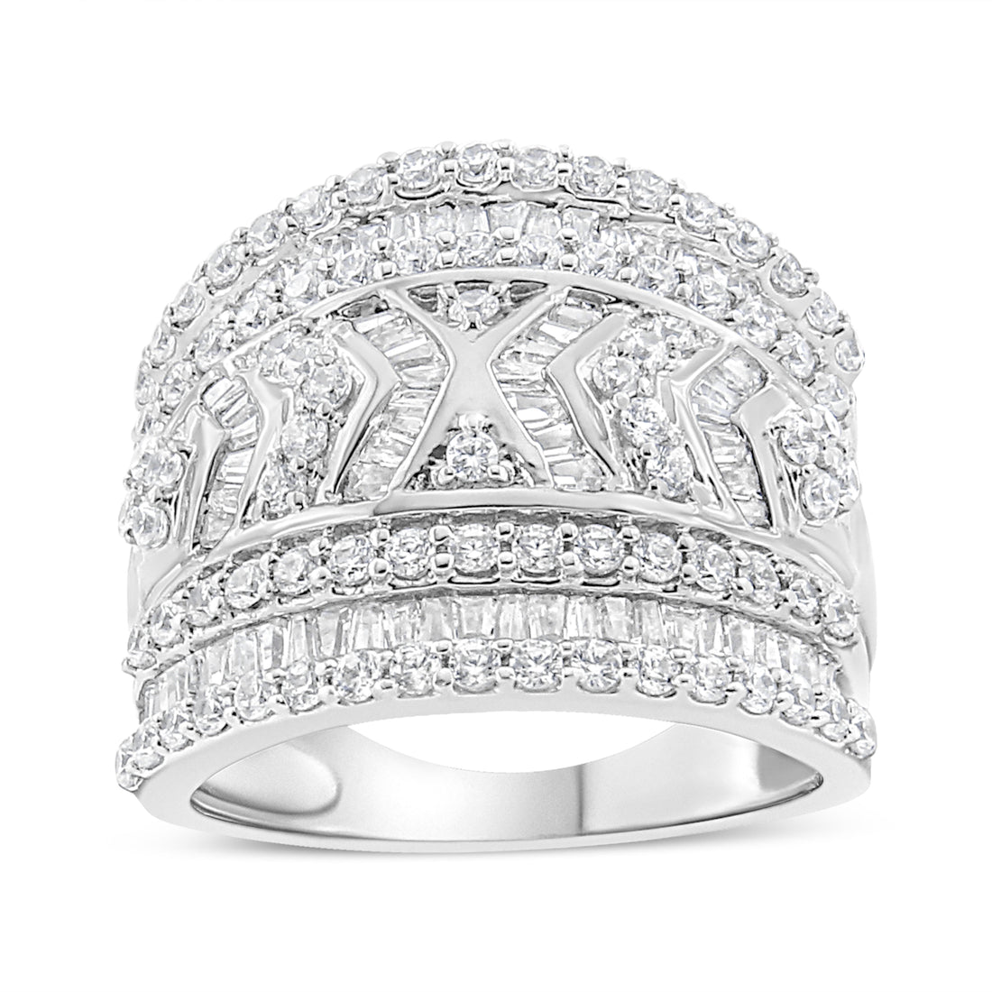.925 Sterling Silver 2.0 Cttw Diamond Edge Multi-Row Ring Band ( J-K Color, I3 Clarity) - Ring Size 7 by Bids.com