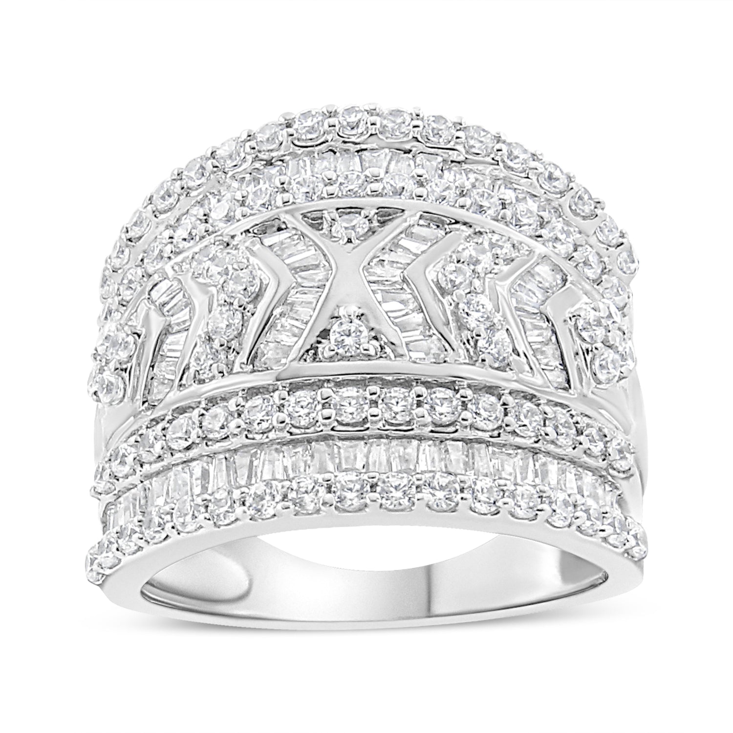 .925 Sterling Silver 2.0 Cttw Diamond Edge Multi-Row Ring Band ( J-K Color, I3 Clarity) - Ring Size 7 by Bids.com
