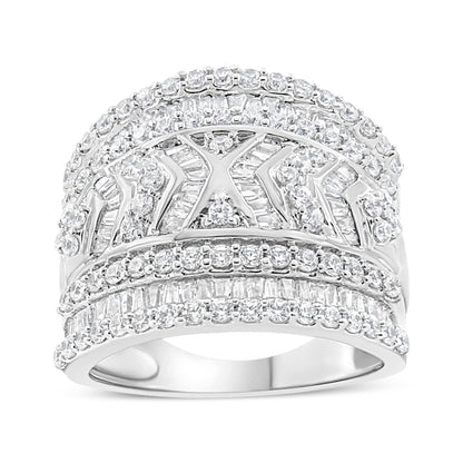 .925 Sterling Silver 2.0 Cttw Diamond Edge Multi-Row Ring Band ( J-K Color, I3 Clarity) - Ring Size 7 by Bids.com