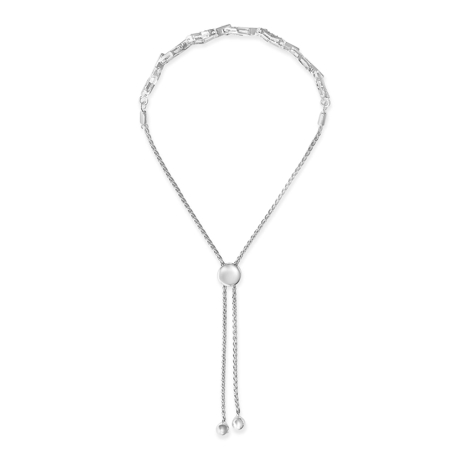 .925 Sterling Silver 1/2 Cttw Diamond Alternating Heart Link Adjustable Bolo Bracelet (I-J Color, I3 Clarity) - 4" to 10" Inches by Bids.com