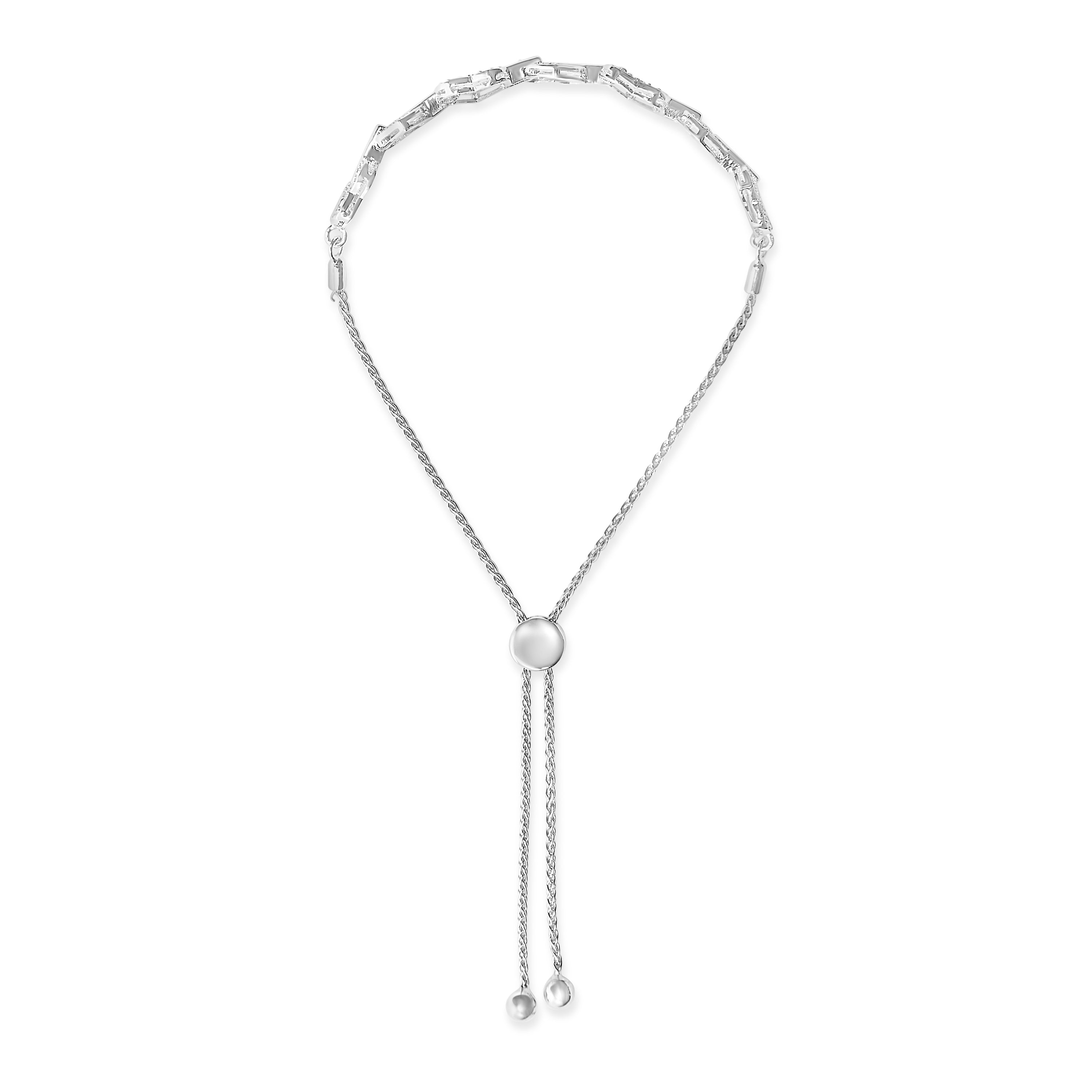 .925 Sterling Silver 1/2 Cttw Diamond Alternating Heart Link Adjustable Bolo Bracelet (I-J Color, I3 Clarity) - 4" to 10" Inches by Bids.com