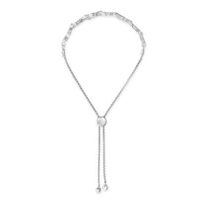 .925 Sterling Silver 1/2 Cttw Diamond Alternating Heart Link Adjustable Bolo Bracelet (I-J Color, I3 Clarity) - 4" to 10" Inches by Bids.com