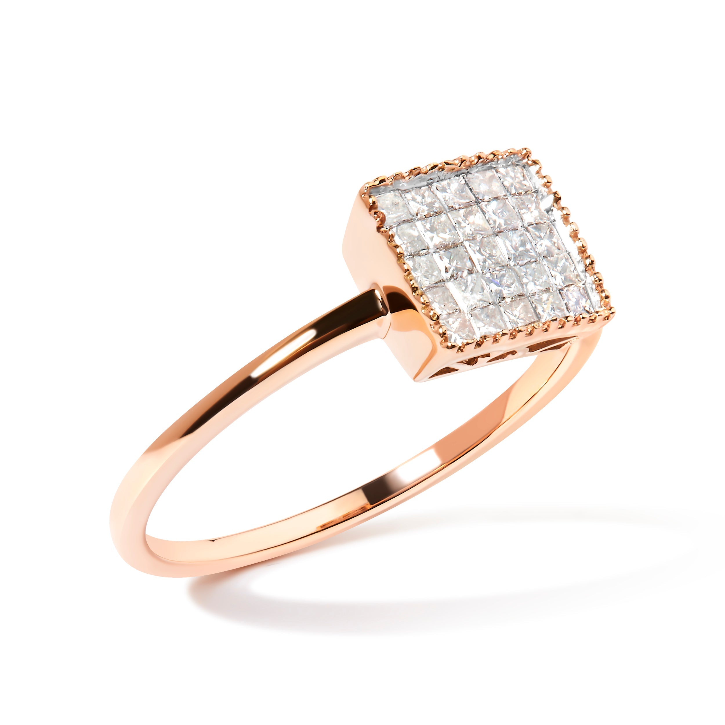 10K Rose Gold 1/3 Cttw Invisible Set Princess Cut Diamond Composite Square Shape Ring (H-I color, I1-I2 clarity) - Size 5 by Bids.com