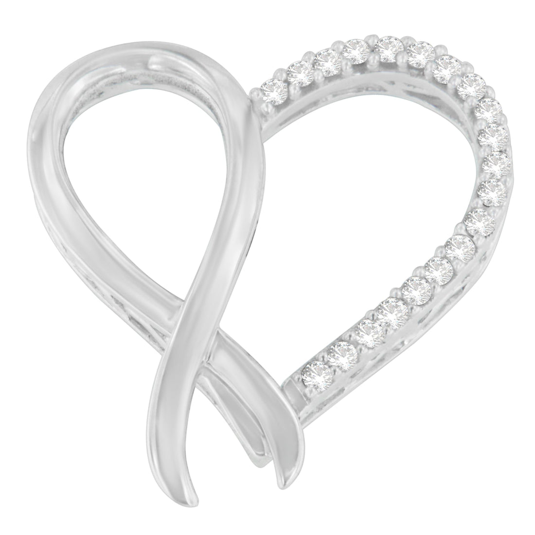 .925 Sterling Silver 1/4 cttw Round Cut Diamond Ribbon and Heart Accent Pendant Necklace (H-I, I2-I3) by Bids.com