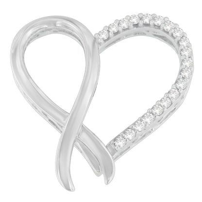 .925 Sterling Silver 1/4 cttw Round Cut Diamond Ribbon and Heart Accent Pendant Necklace (H-I, I2-I3) by Bids.com