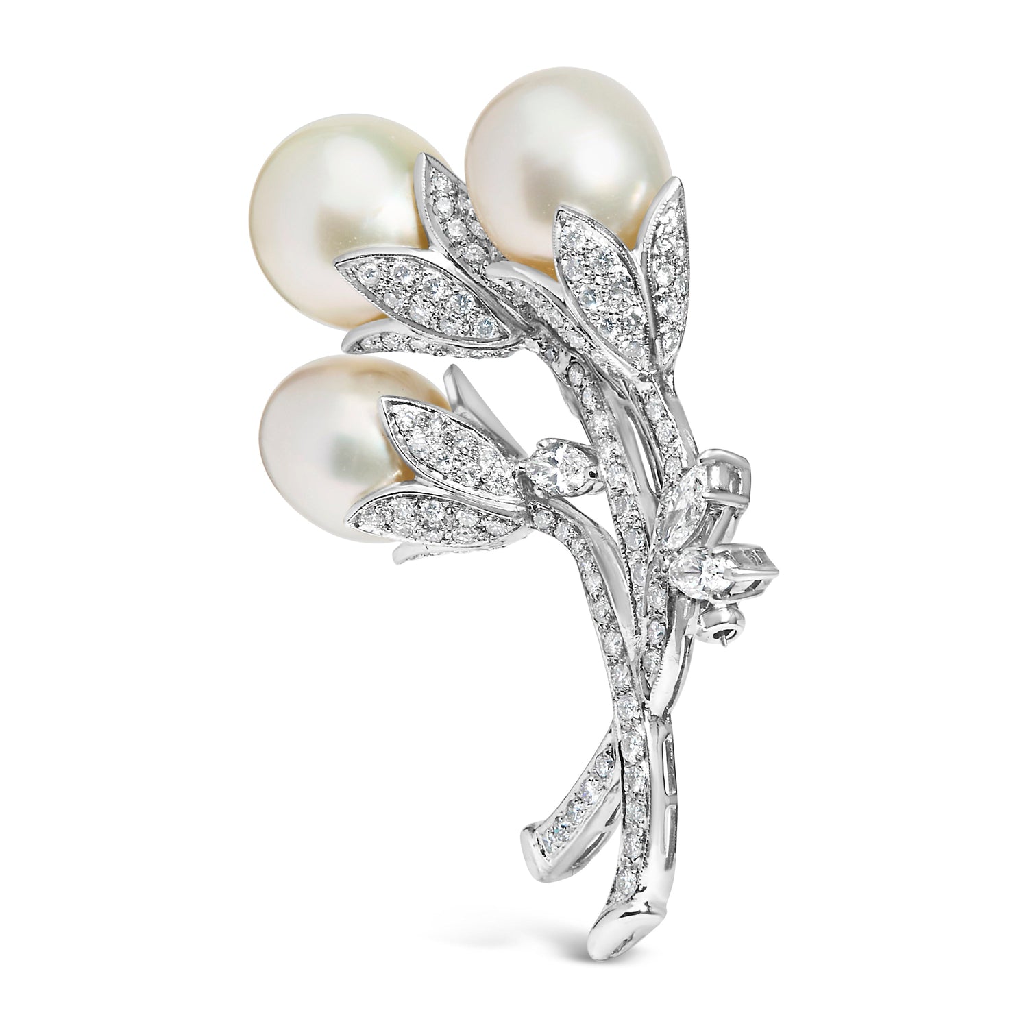 18K White Gold 2 1/5 Cttw Diamond and South Sea Pearl Floral Brooch Pin (G-H Color, VS1-VS2 Clarity) by Bids.com