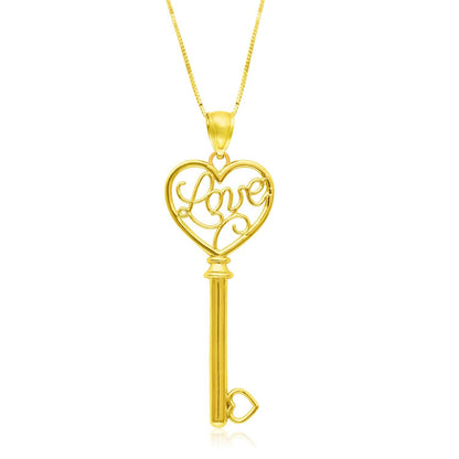 14k Yellow Gold Skeleton Key Style LOVE Pendant by Bids.com