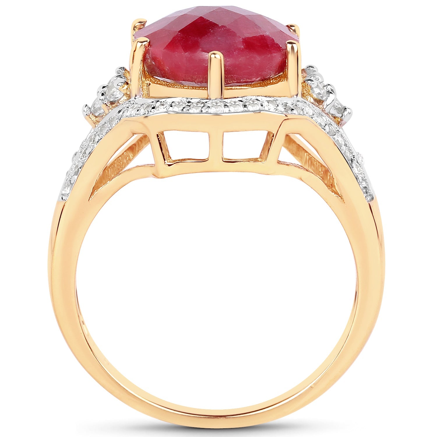 14K Yellow Gold Plated 6.91 Carat Dyed Ruby and White Topaz .925 Sterling Silver Ring by Bids.com