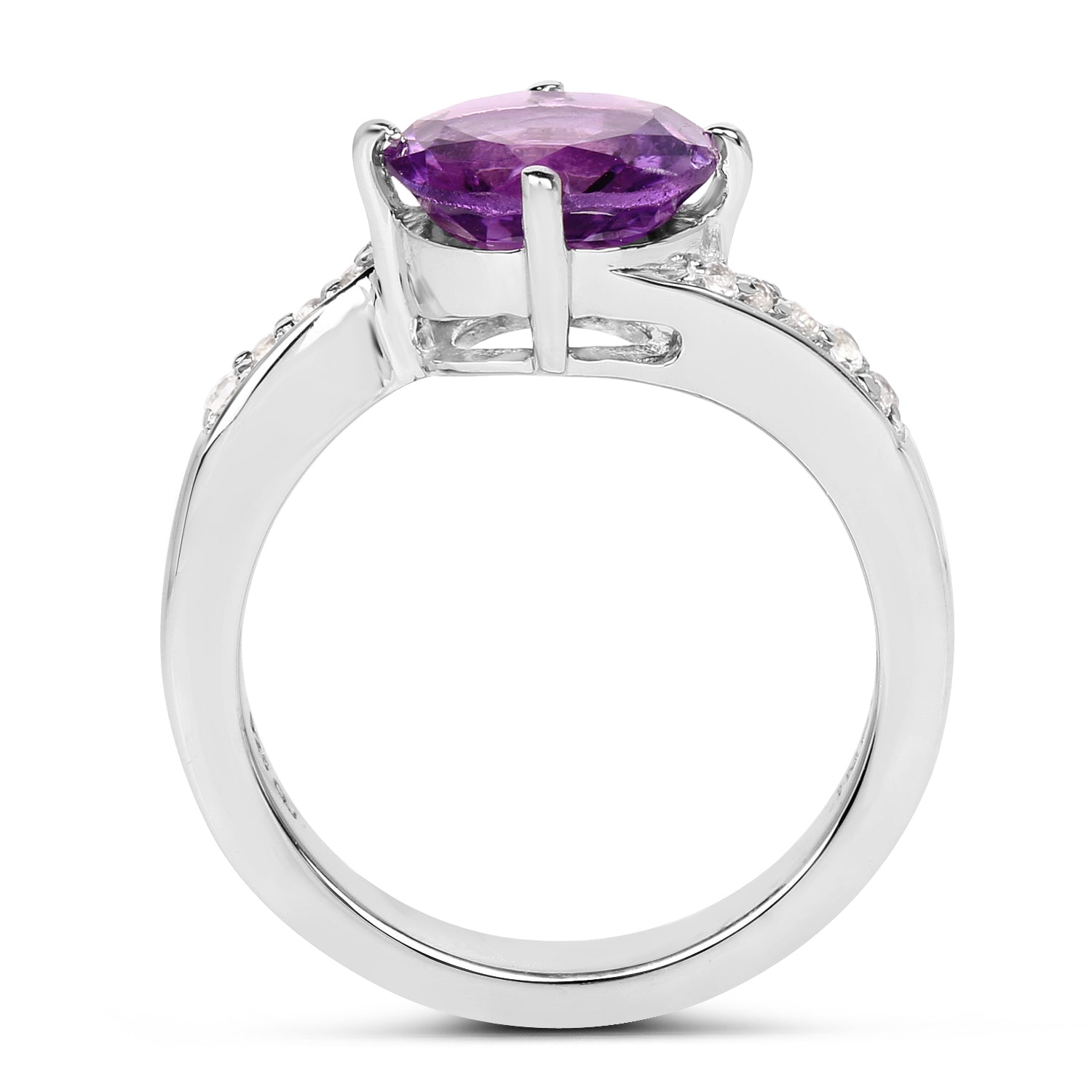 2.55 Carat Genuine Amethyst and White Topaz .925 Sterling Silver Ring  DestGlow