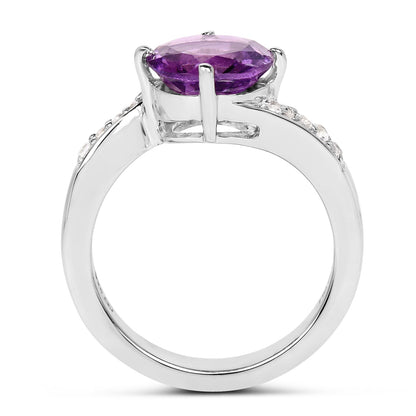 2.55 Carat Genuine Amethyst and White Topaz .925 Sterling Silver Ring  DestGlow