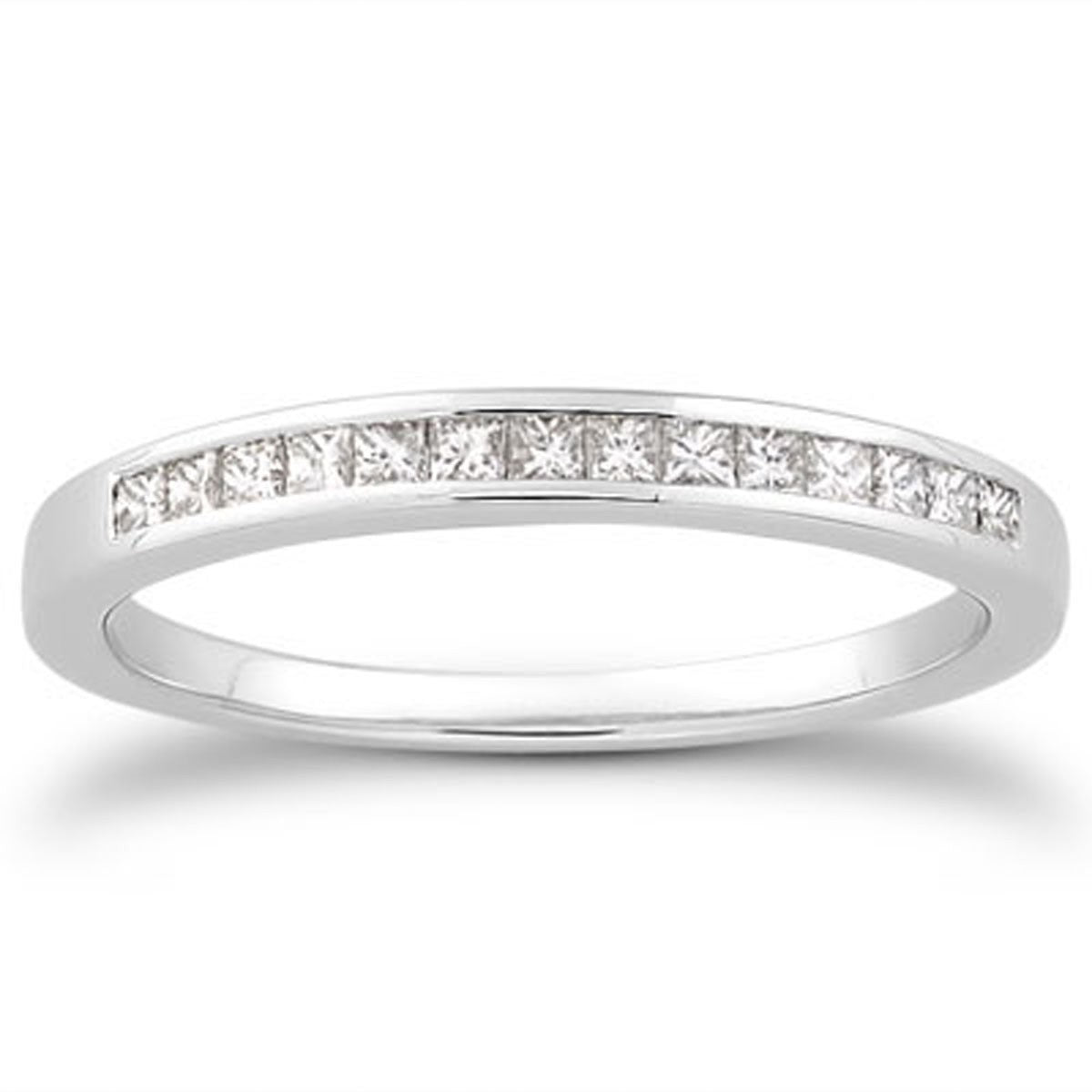 14k White Gold Channel Set Princess Diamond Wedding Ring Band by Bids.com
