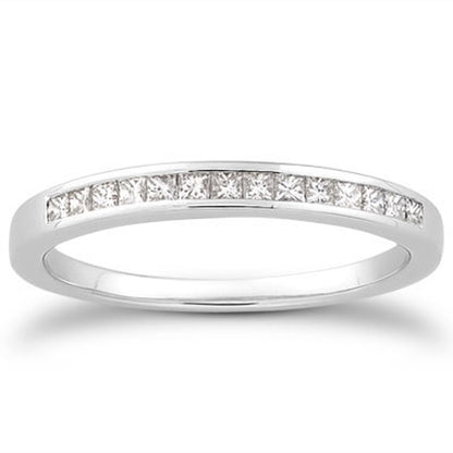 14k White Gold Channel Set Princess Diamond Wedding Ring Band by Bids.com