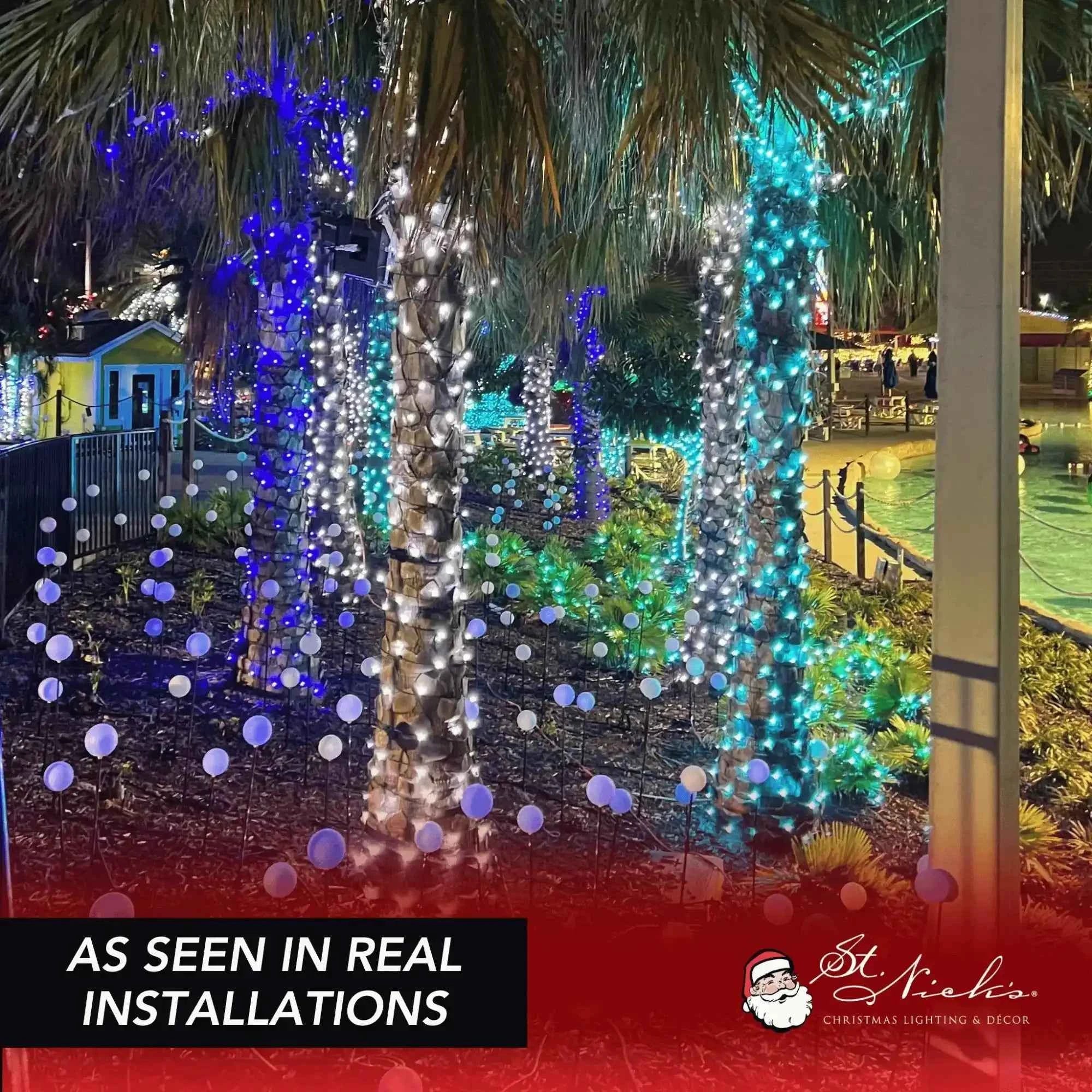 LED Mini Lights 5MM Aqua Static Green Wire - 6" Spacing