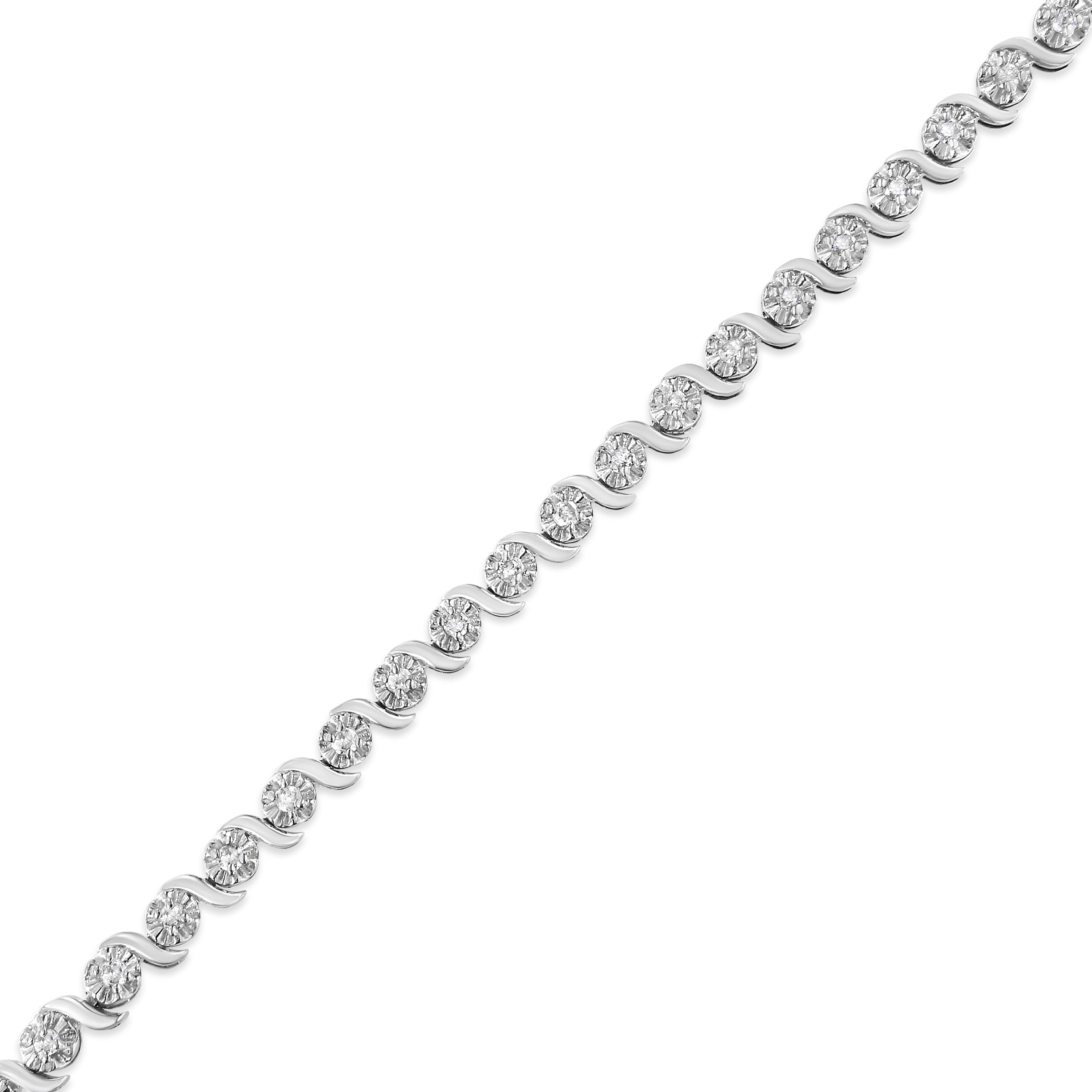.925 Sterling Silver 1.0 Cttw Diamond Spiral Wave Curved-Link 7" Tennis Bracelet (I-J Color, I3 Clarity) by Bids.com