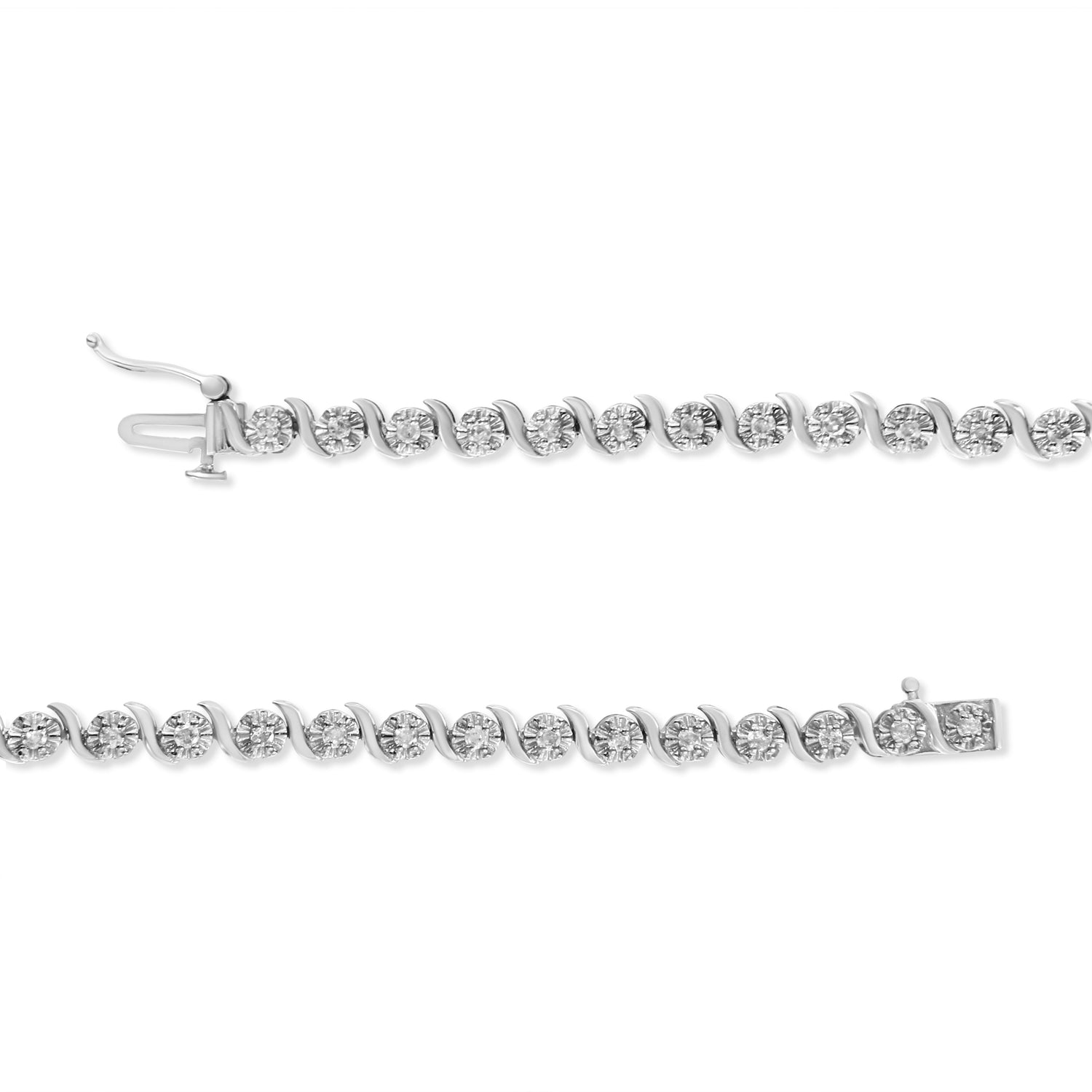 .925 Sterling Silver 1.0 Cttw Diamond Spiral Wave Curved-Link 7" Tennis Bracelet (I-J Color, I3 Clarity) by Bids.com