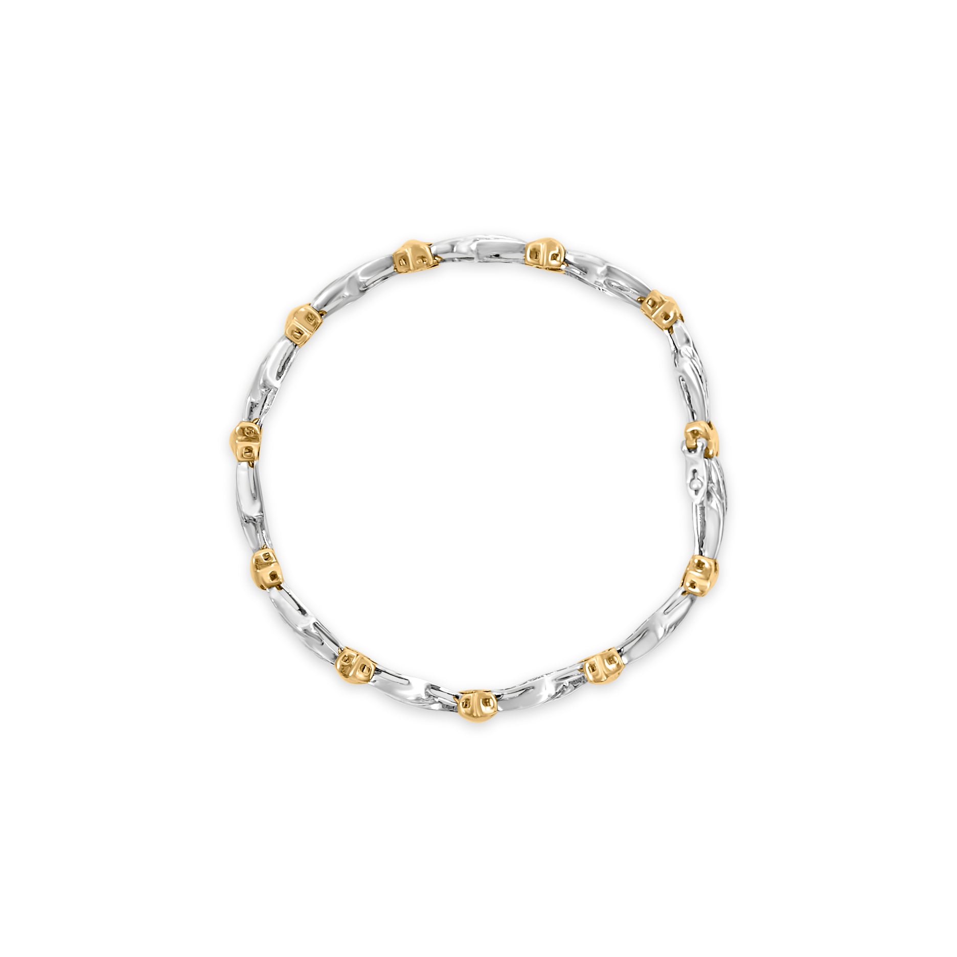 10k Two-Toned Gold 2.00 Cttw Channel Set Baguette-Diamond Weave and "X" Spiral Link Bracelet (H-I Color, I1-I2 Clarity) - 7" by Bids.com