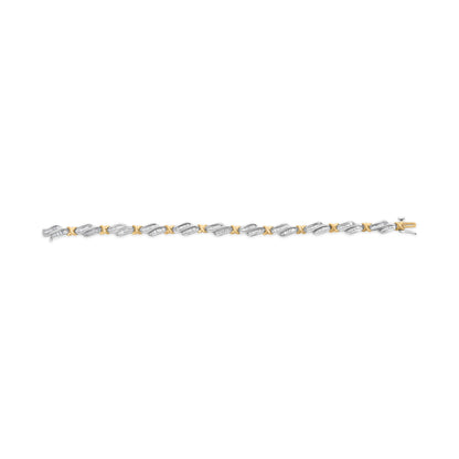 10k Two-Toned Gold 2.00 Cttw Channel Set Baguette-Diamond Weave and "X" Spiral Link Bracelet (H-I Color, I1-I2 Clarity) - 7" by Bids.com