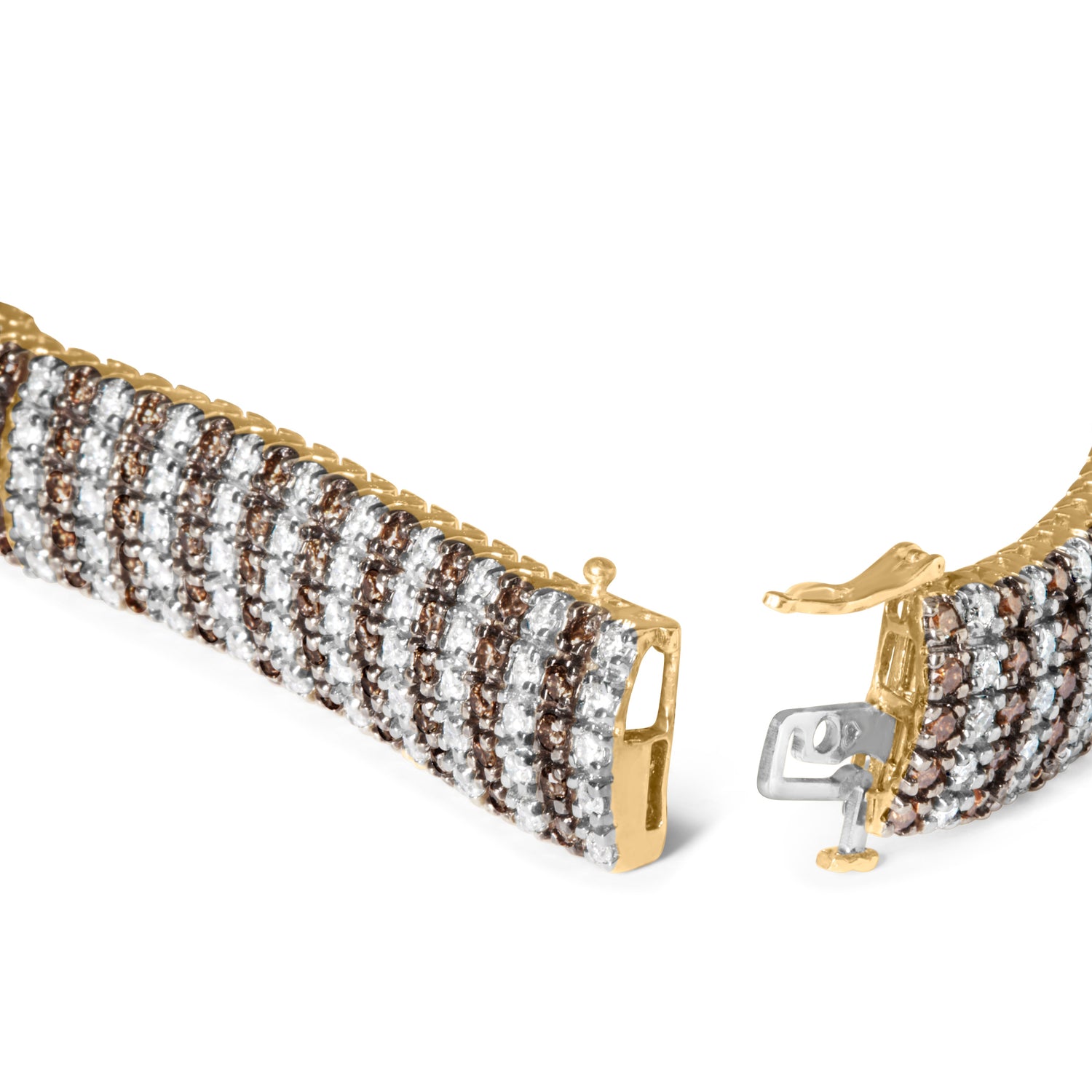 10K Yellow Gold 10-1/3 Cttw Alternating Coco Color and White Diamond 5 Row Tennis Bracelet (Brown/H-I Color, SI1-SI2 Clarity) - Size 7.25 by Bids.com