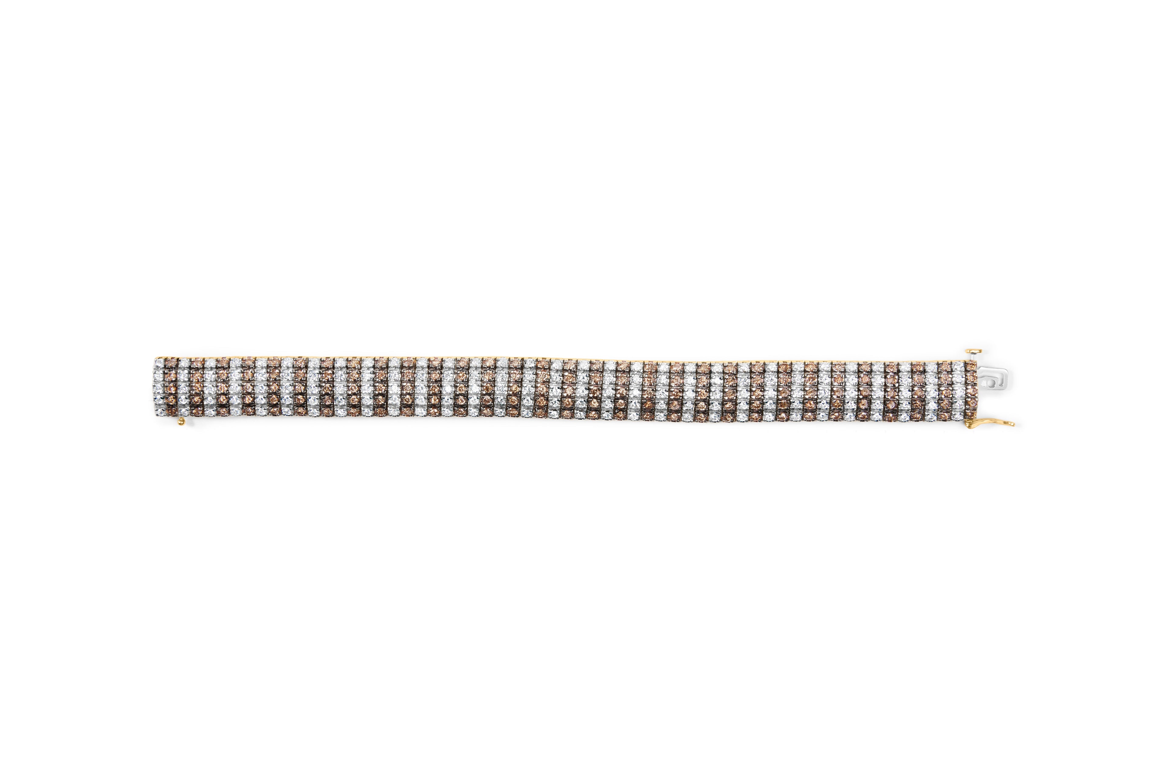 10K Yellow Gold 10-1/3 Cttw Alternating Coco Color and White Diamond 5 Row Tennis Bracelet (Brown/H-I Color, SI1-SI2 Clarity) - Size 7.25 by Bids.com