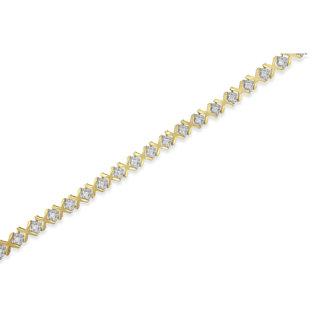 10K Yellow Gold 1/2 Cttw Diamond Alternating X-Link Bracelet by Bids.com