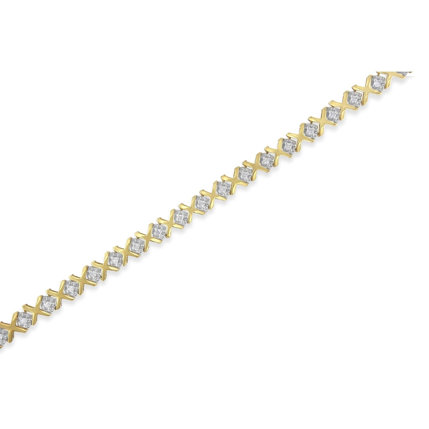 10K Yellow Gold 1/2 Cttw Diamond Alternating X-Link Bracelet by Bids.com