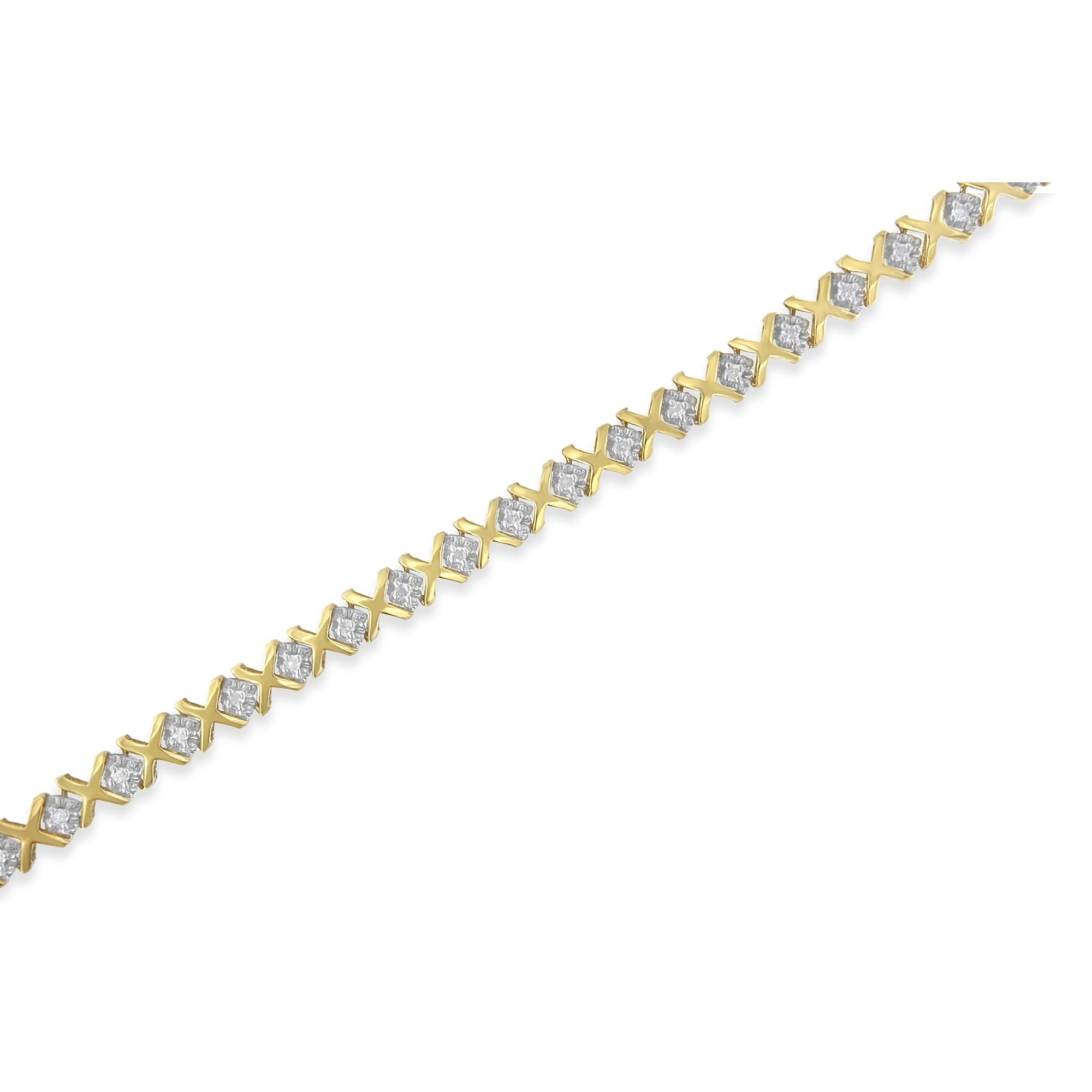 10K Yellow Gold 1/2 Cttw Diamond Alternating X-Link Bracelet by Bids.com