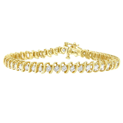 14K Yellow Gold Round Cut Diamond Spiral Link Bracelet (3.00 cttw, H-I Color, SI2-I1 Clarity) by Bids.com