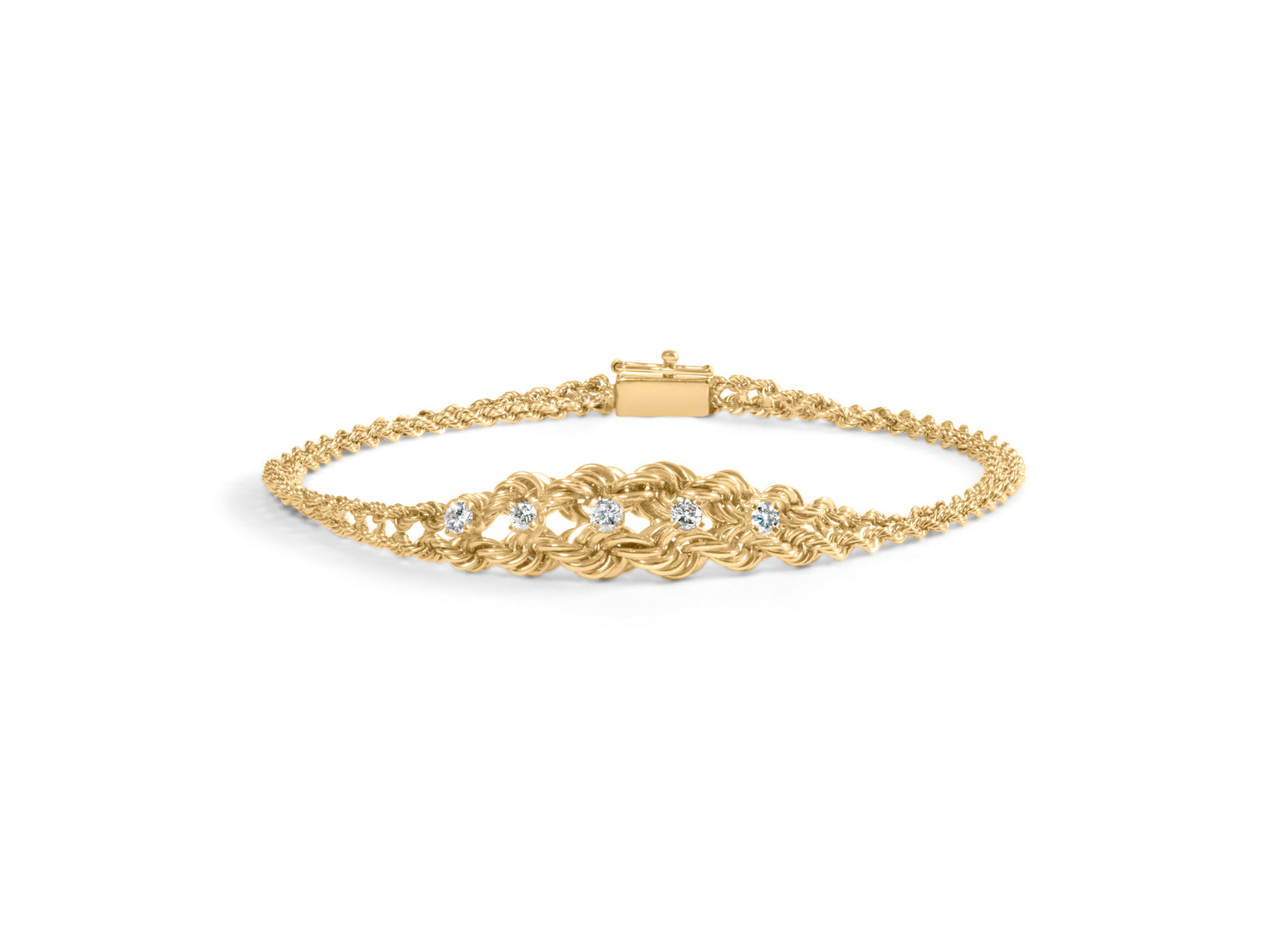 10K Yellow Gold 1/4 Cttw Round-Cut Diamond Basket Weave Rope Chain Style 7" Bracelet (H-I Color, I1-I2 Clarity) by Bids.com