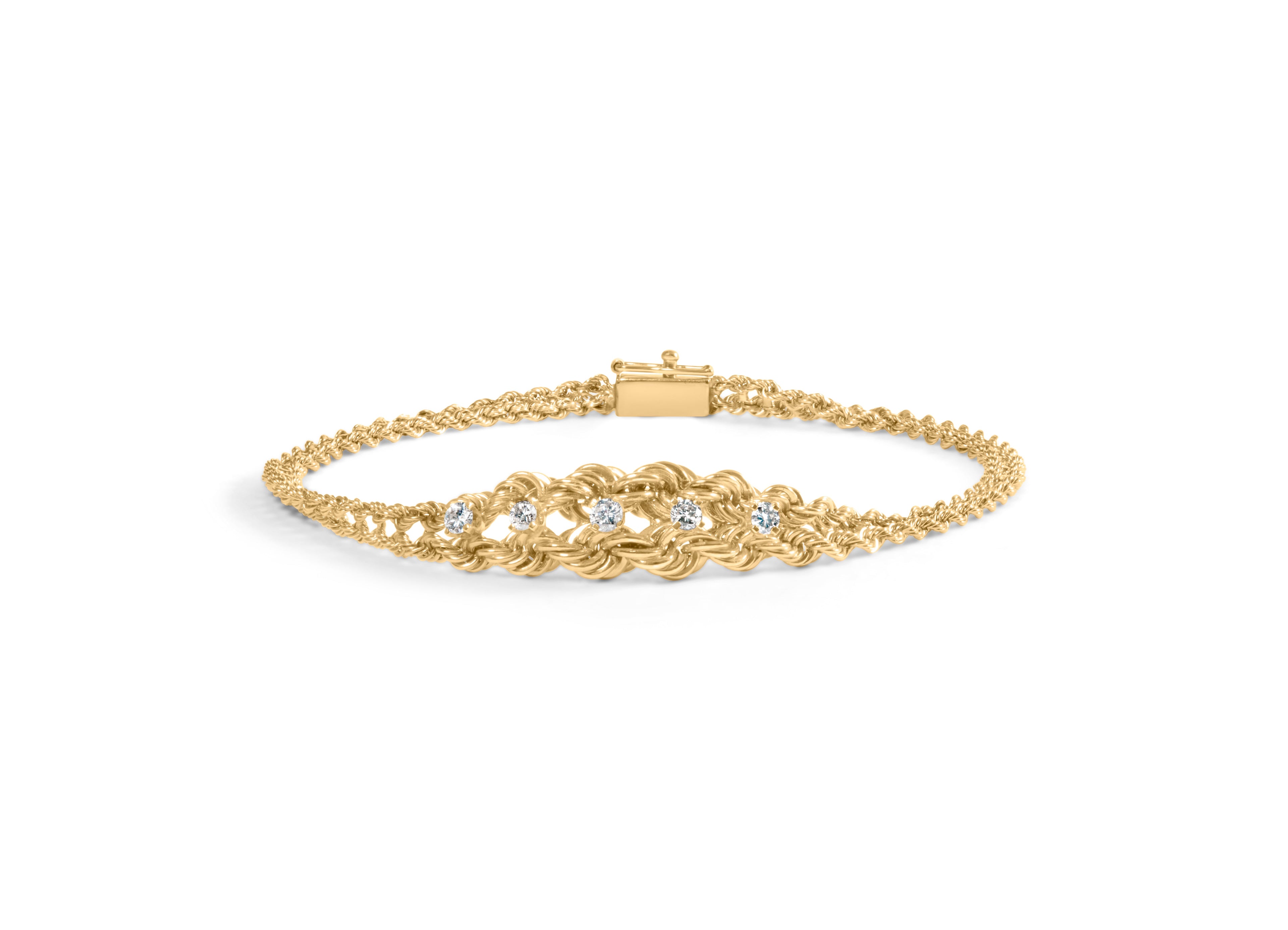 10K Yellow Gold 1/4 Cttw Round-Cut Diamond Basket Weave Rope Chain Style 7" Bracelet (H-I Color, I1-I2 Clarity) by Bids.com