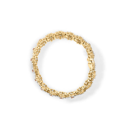 14K Yellow Gold 8.00 Cttw Champagne Diamond Floral Cluster Halo Link Bracelet (H-I Color, I1-I2 Clarity) by Bids.com