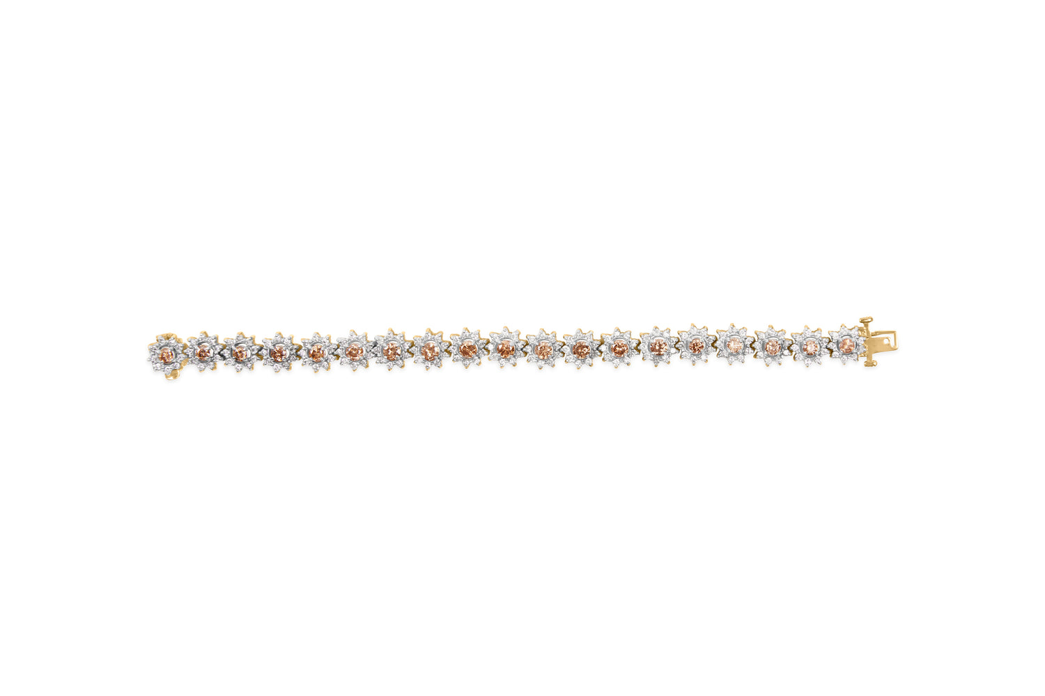 14K Yellow Gold 8.00 Cttw Champagne Diamond Floral Cluster Halo Link Bracelet (H-I Color, I1-I2 Clarity) by Bids.com