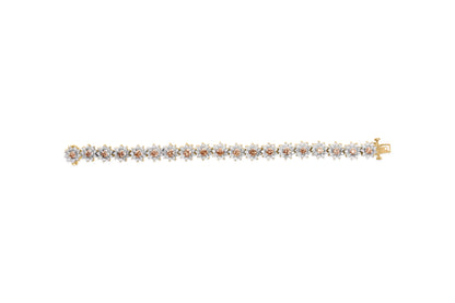 14K Yellow Gold 8.00 Cttw Champagne Diamond Floral Cluster Halo Link Bracelet (H-I Color, I1-I2 Clarity) by Bids.com