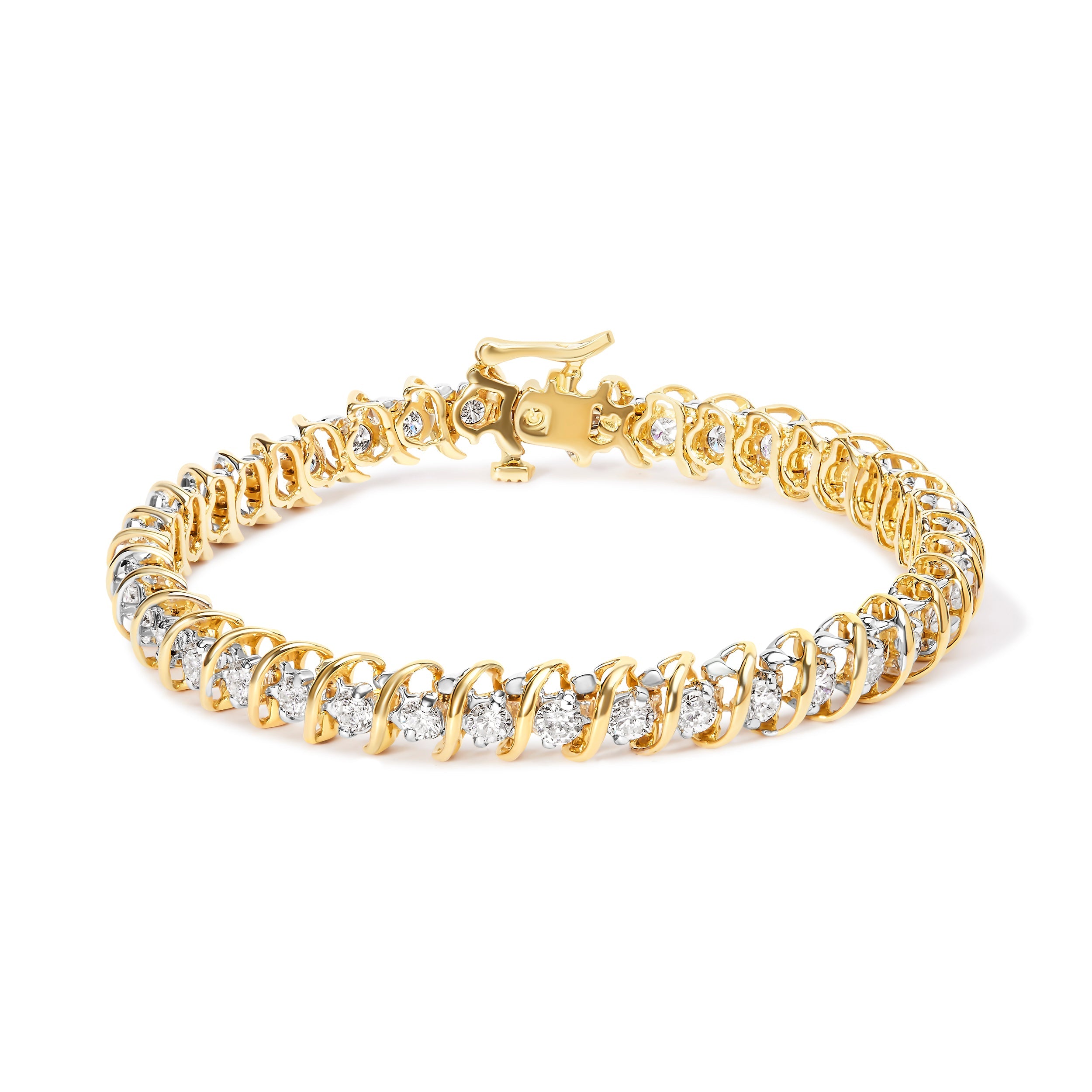 18K Yellow Gold 4.0 Cttw Round-Cut Diamond S-Link 7" Inch Tennis Bracelet (I-J Color, SI1-SI2 Clarity) by Bids.com
