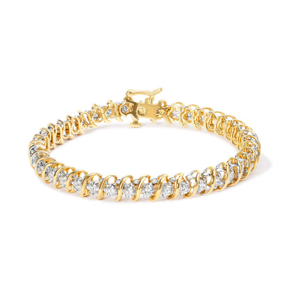 18K Yellow Gold 4.0 Cttw Round-Cut Diamond S-Link 7" Inch Tennis Bracelet (I-J Color, SI1-SI2 Clarity) by Bids.com