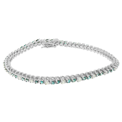 14K White Gold 4 5/8 Cttw Alternating White and Blue Diamond Martini Set Tennis Bracelet (H-I Color, I1-I2 Clarity) - 7" Inches by Bids.com