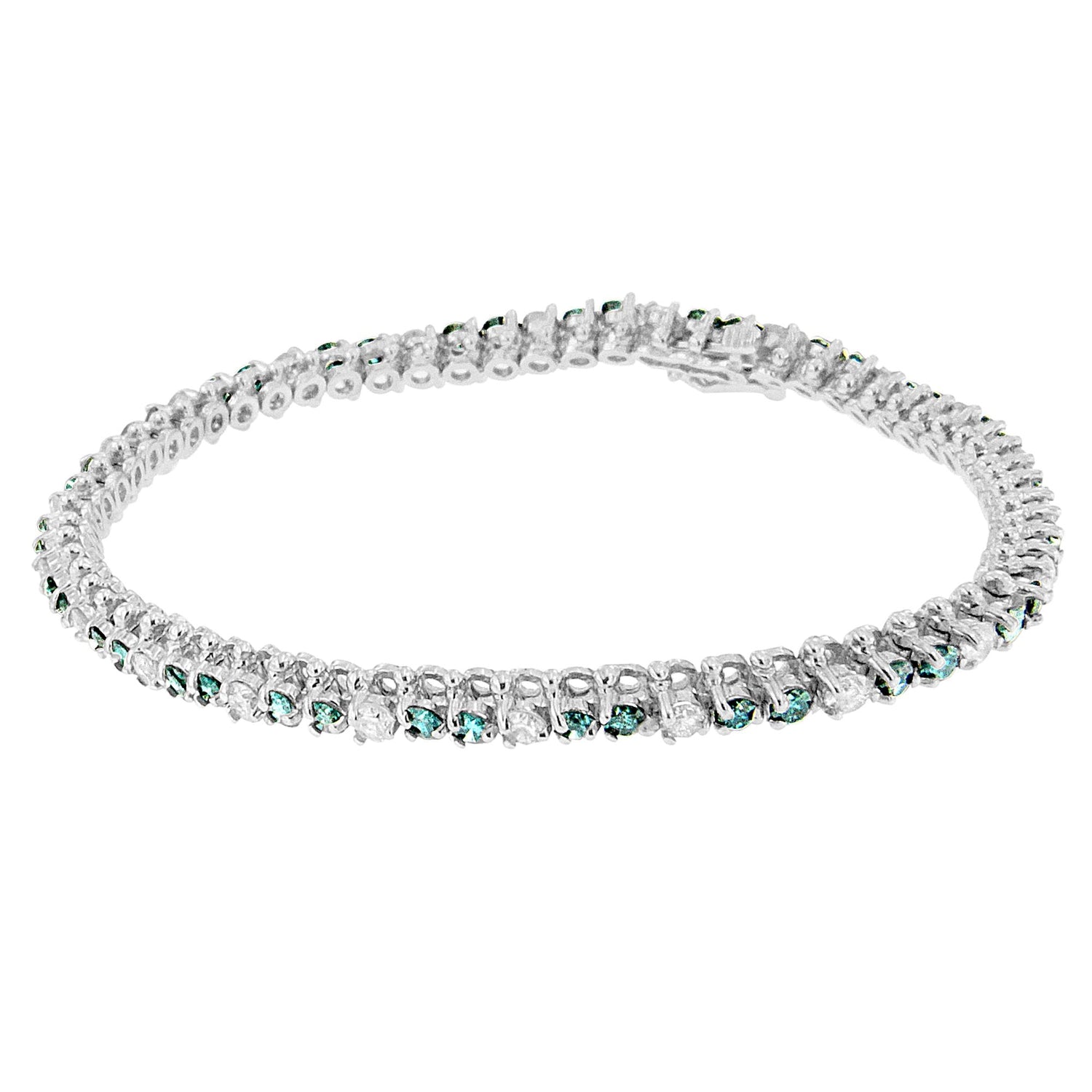 14K White Gold 4 5/8 Cttw Alternating White and Blue Diamond Martini Set Tennis Bracelet (H-I Color, I1-I2 Clarity) - 7" Inches by Bids.com
