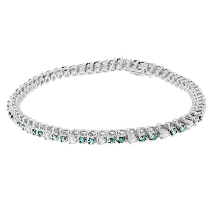 14K White Gold 4 5/8 Cttw Alternating White and Blue Diamond Martini Set Tennis Bracelet (H-I Color, I1-I2 Clarity) - 7" Inches by Bids.com
