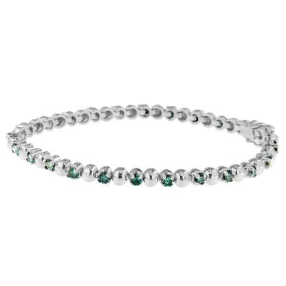14K White Gold Round-Cut Blue Diamonds Bracelet (3.00 cttw, Blue Color, Clarity) by Bids.com