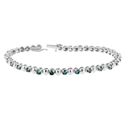 14K White Gold Round-Cut Blue Diamonds Bracelet (3.00 cttw, Blue Color, Clarity) by Bids.com