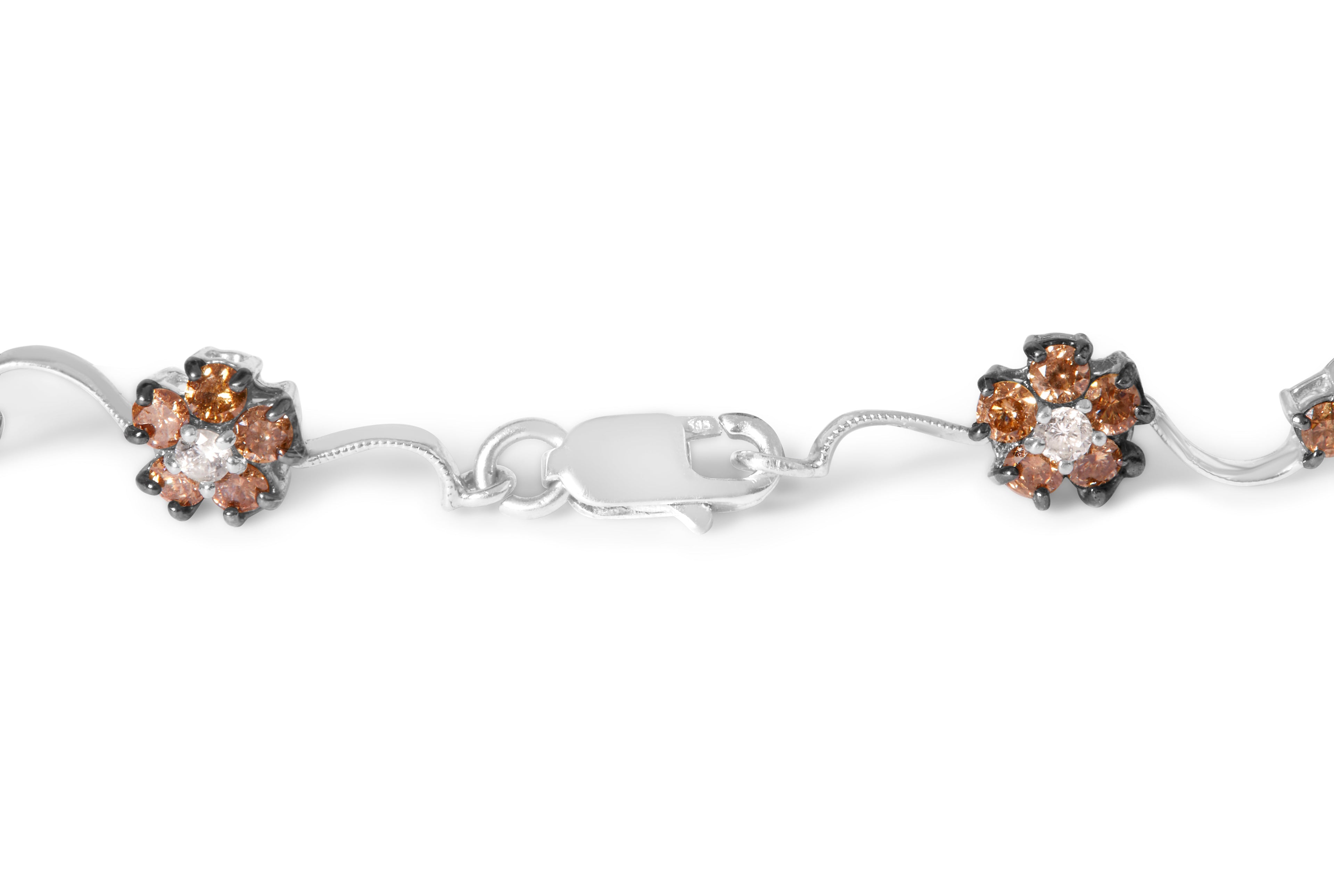 10K White Gold 4.0 Cttw Champagne and White Diamond Floral Cluster and Station Link Bracelet (H-I Color, SI2-I1 Clarity) - 7" Inches by Bids.com