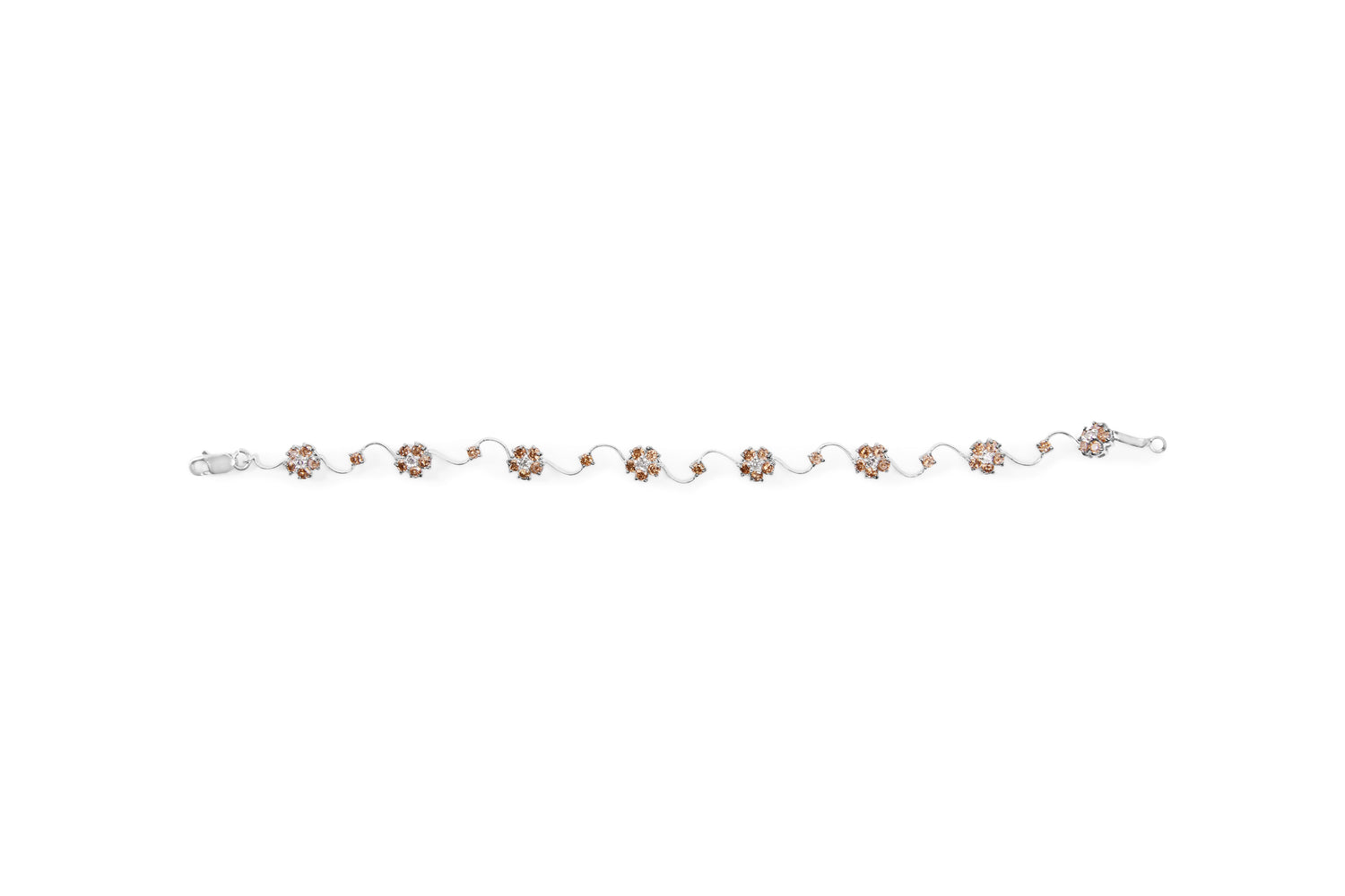 10K White Gold 4.0 Cttw Champagne and White Diamond Floral Cluster and Station Link Bracelet (H-I Color, SI2-I1 Clarity) - 7" Inches by Bids.com