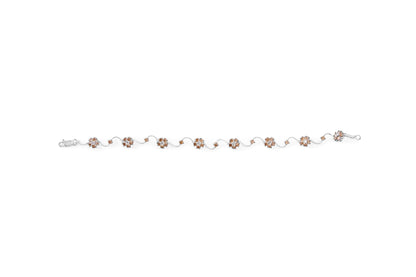 10K White Gold 4.0 Cttw Champagne and White Diamond Floral Cluster and Station Link Bracelet (H-I Color, SI2-I1 Clarity) - 7" Inches by Bids.com