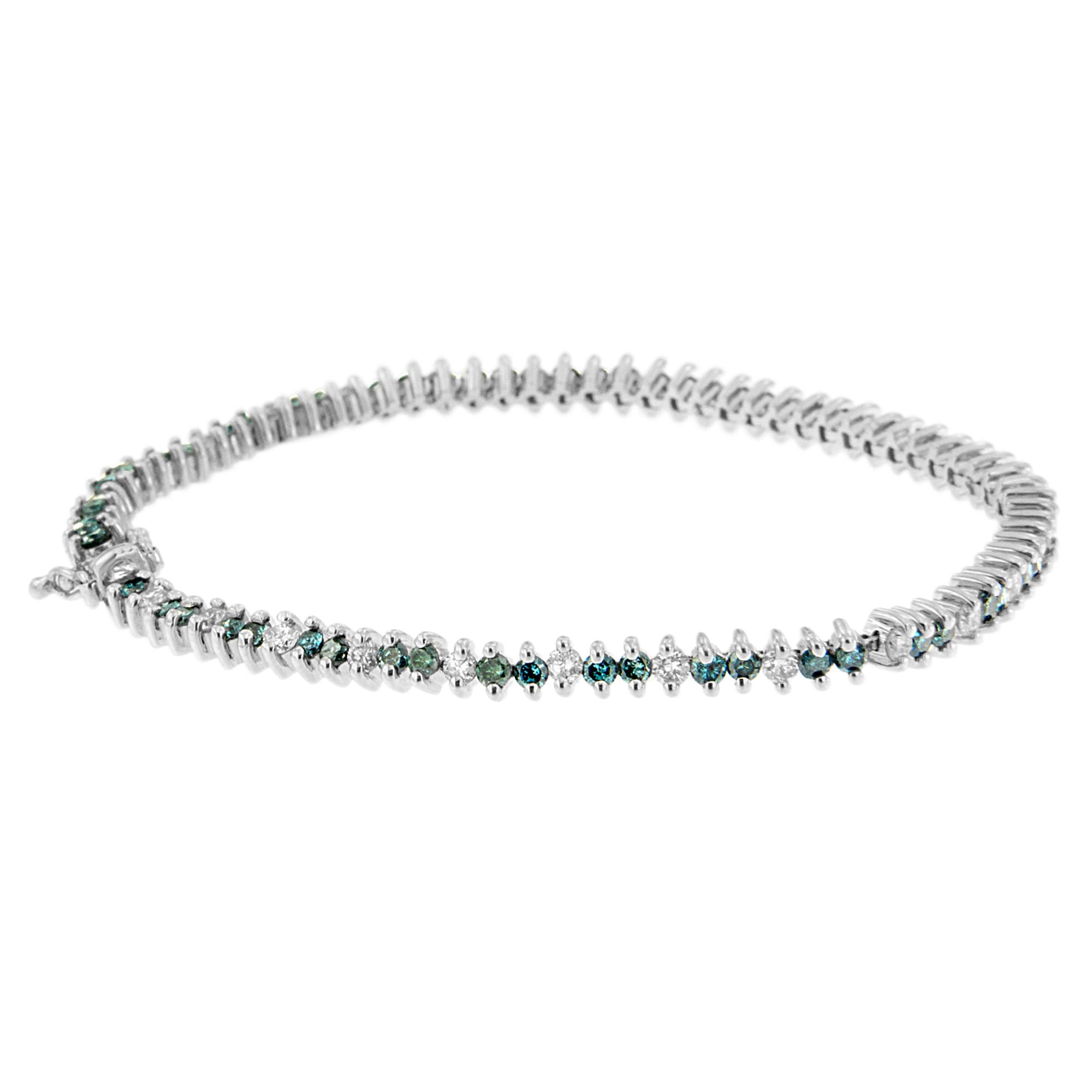 14K White Gold Round-Cut white and Blue Diamond Fashion Bracelet (3.70 cttw, H-I Color, SI1-SI2 Clarity) by Bids.com