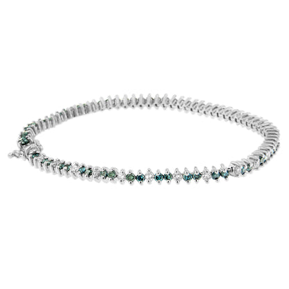 14K White Gold Round-Cut white and Blue Diamond Fashion Bracelet (3.70 cttw, H-I Color, SI1-SI2 Clarity) by Bids.com