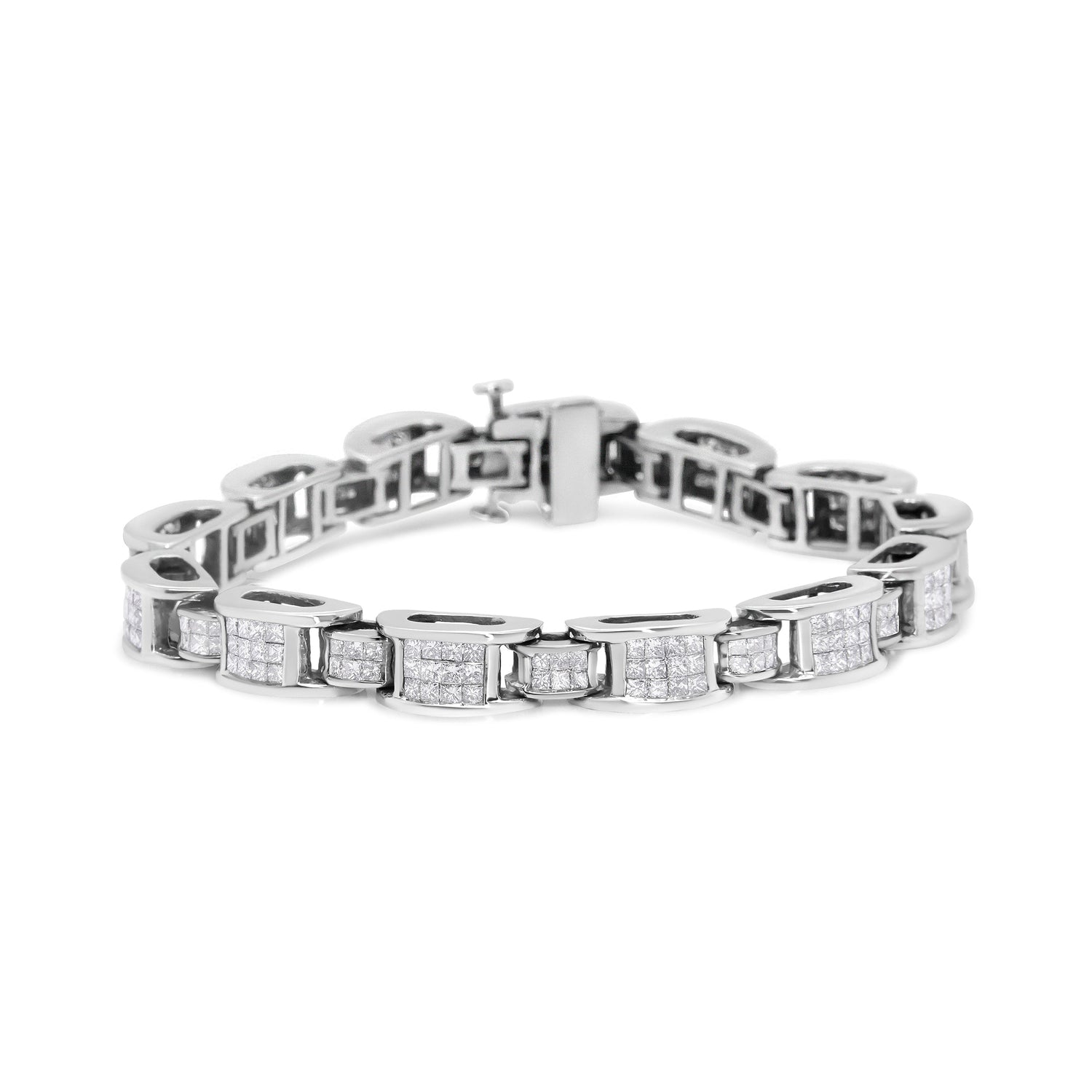 14K White Gold 5.0 Cttw Princess Cut Diamond Invisible Set Alternating Size D Shaped Links Tennis Bracelet (H-I Color, SI2-I1 Clarity) - 7â€ by Bids.com